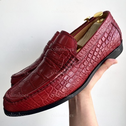 Men's Crocodile Texture Penny Loafers-Colinshoes