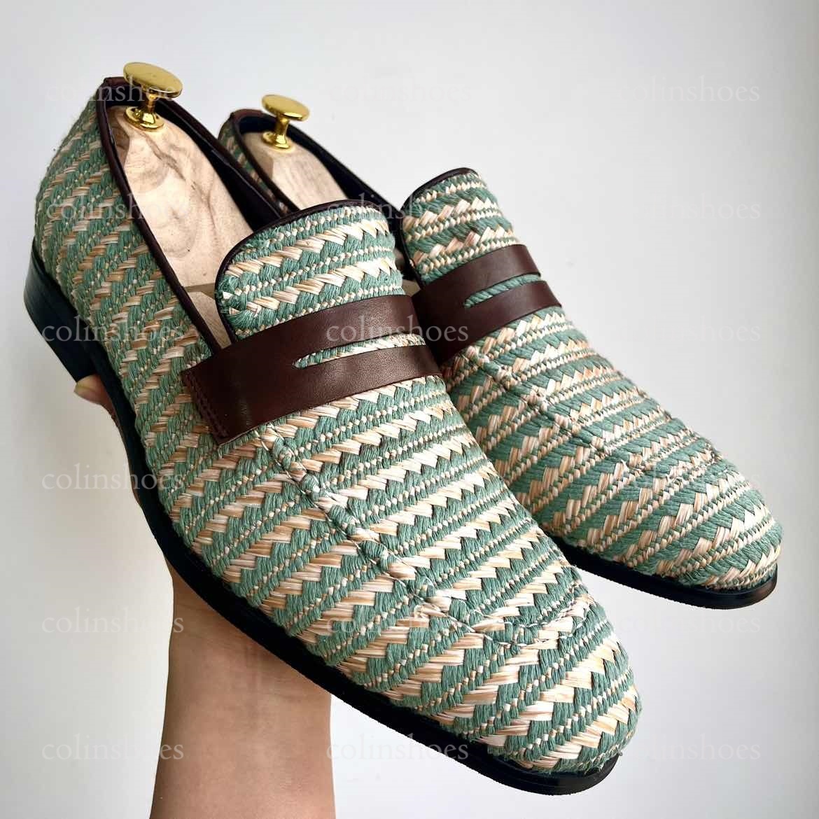 Left angle of breathable woven men’s loafers with retro style-Colinshoes