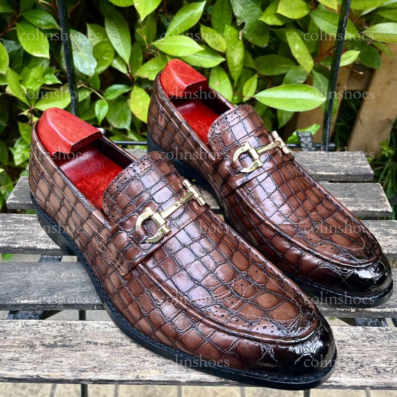 Pebbled Leather Brogue-Toe Bit Loafers-Colinshoes