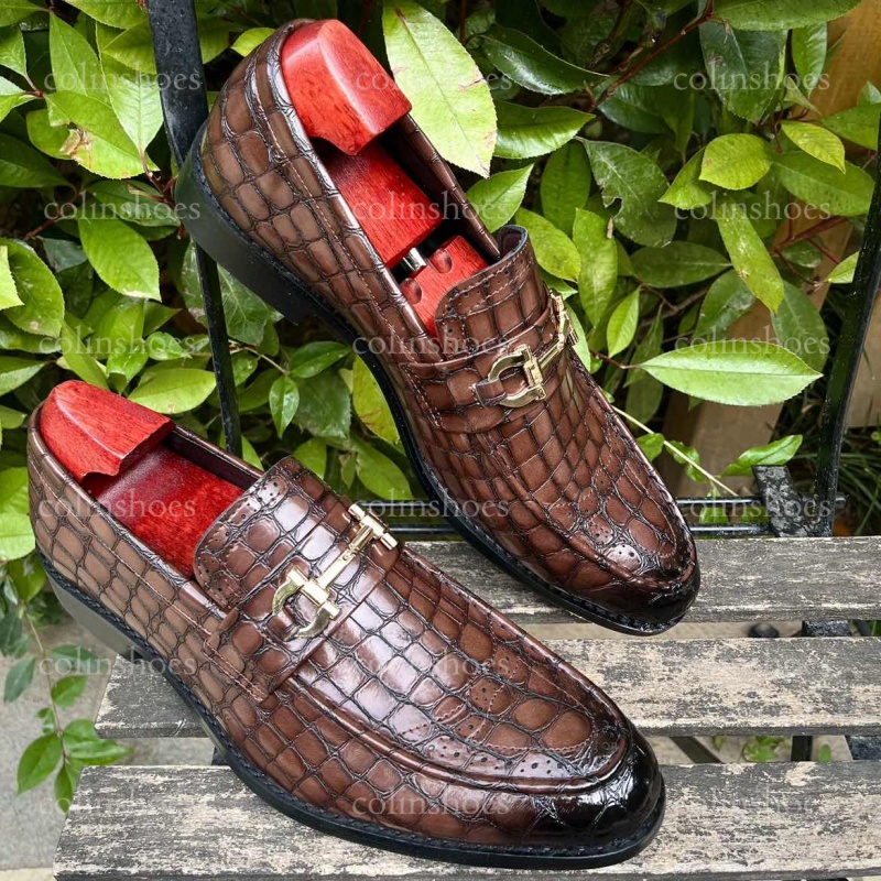 Pebbled Leather Brogue-Toe Bit Loafers-Colinshoes