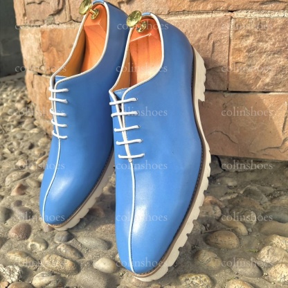 Unique Blue Split-Toe Oxford Shoes Office Travel-Colinshoes