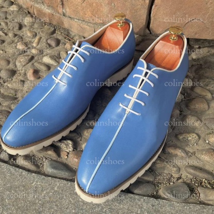 Blue Split-Toe Oxford Shoes Office Travel-Colinshoes