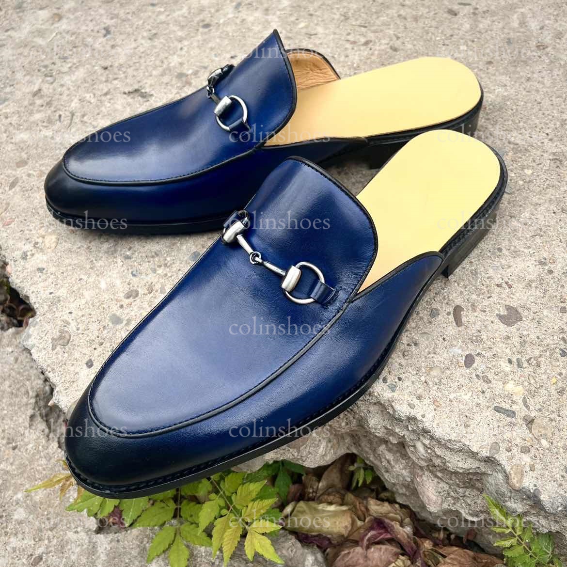Men’s Leather Mule Shoes with Horsebit Buckle