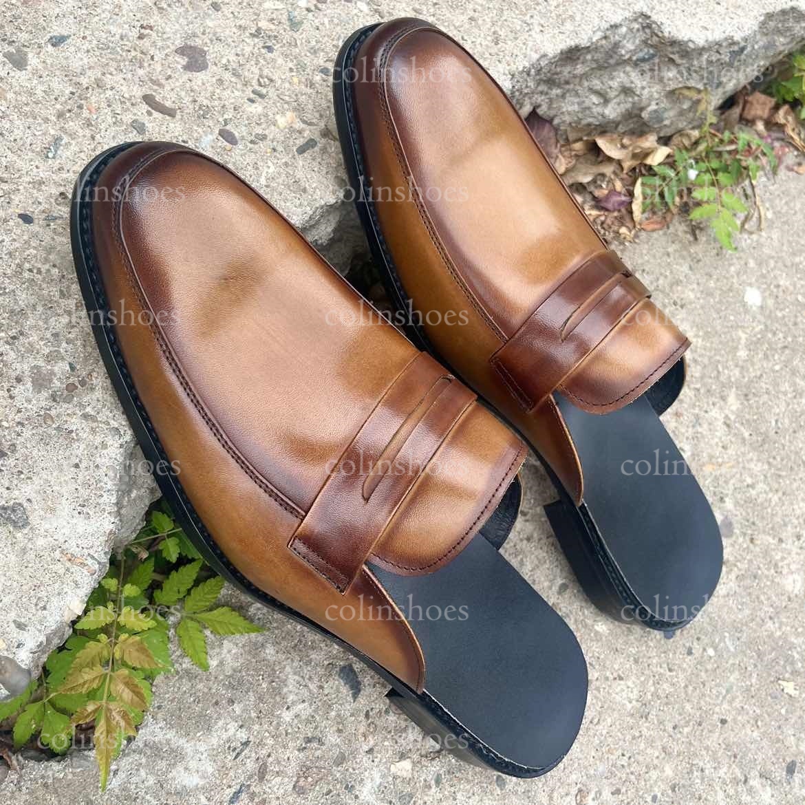 Stylish Leather Penny Loafer Mules for Men