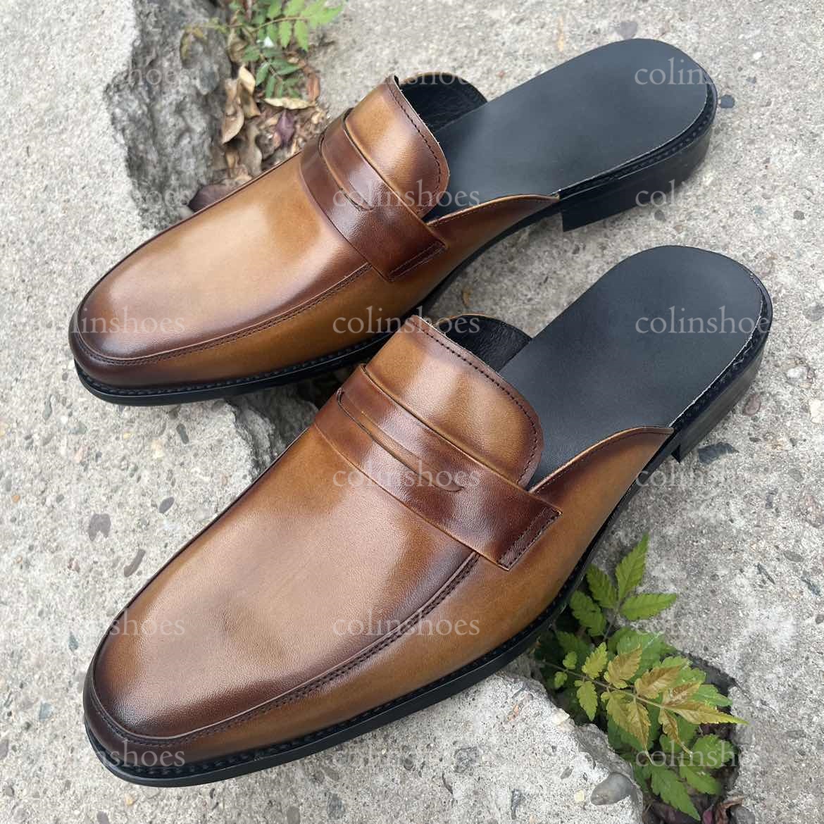 Genuine Leather Pointed Toe Mules for Men