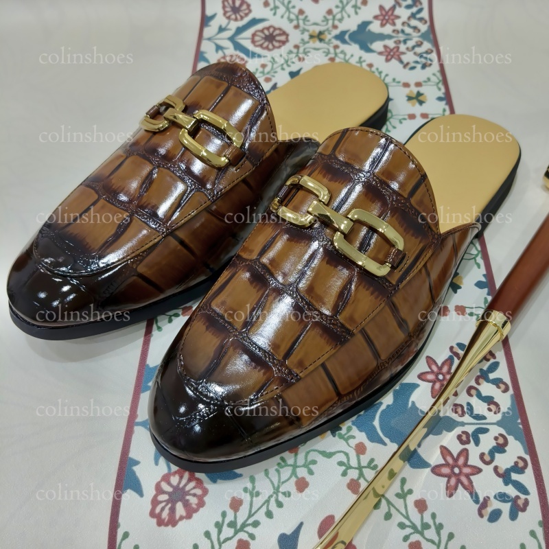 Croc-Embossed Mule Sandals with Bit Design for Men – Colinshoes