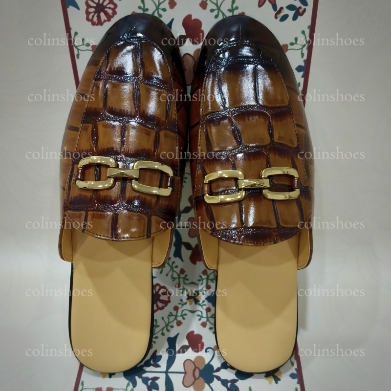 Crocodile Print Horsebit Accent Non-Slip Slides-Colinshoes