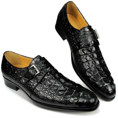 Luxury Gradient Leather Crocodile Embossed Monk Shoes