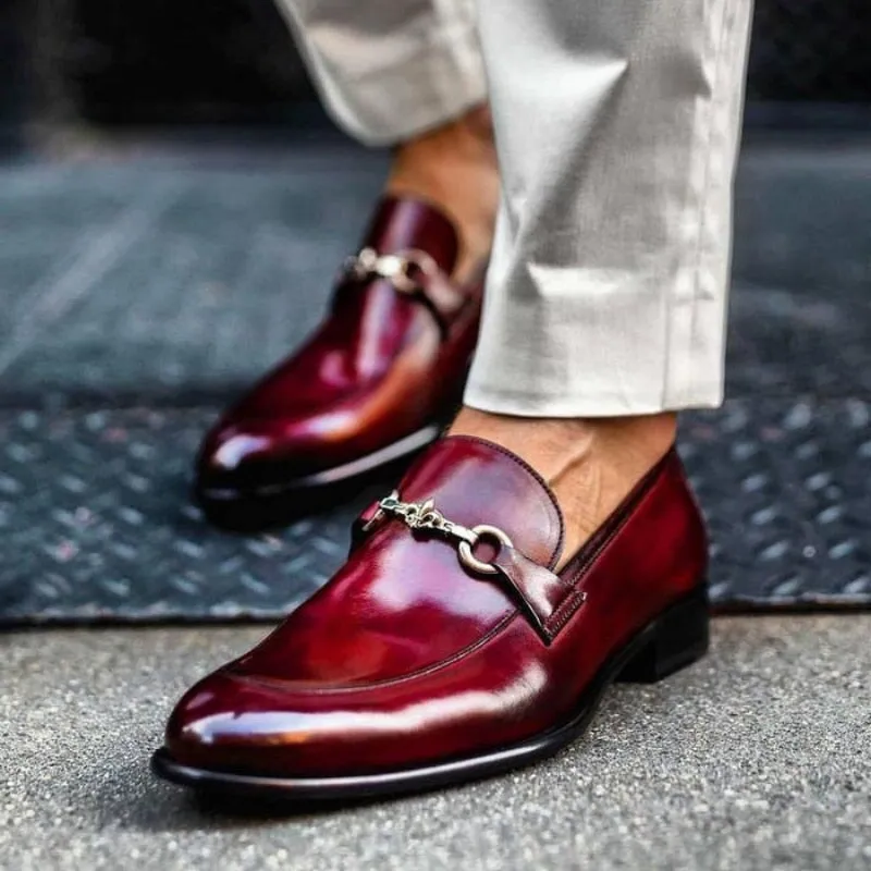 Timeless Red Horsebit Genuine Leather Dress Loafers