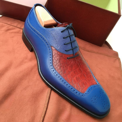 Premium Two-Tone Croc-Embossed Oxford Shoes