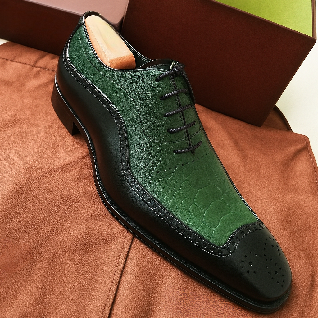 Premium Two-Tone Croc-Embossed Oxford Shoes | colinshoes