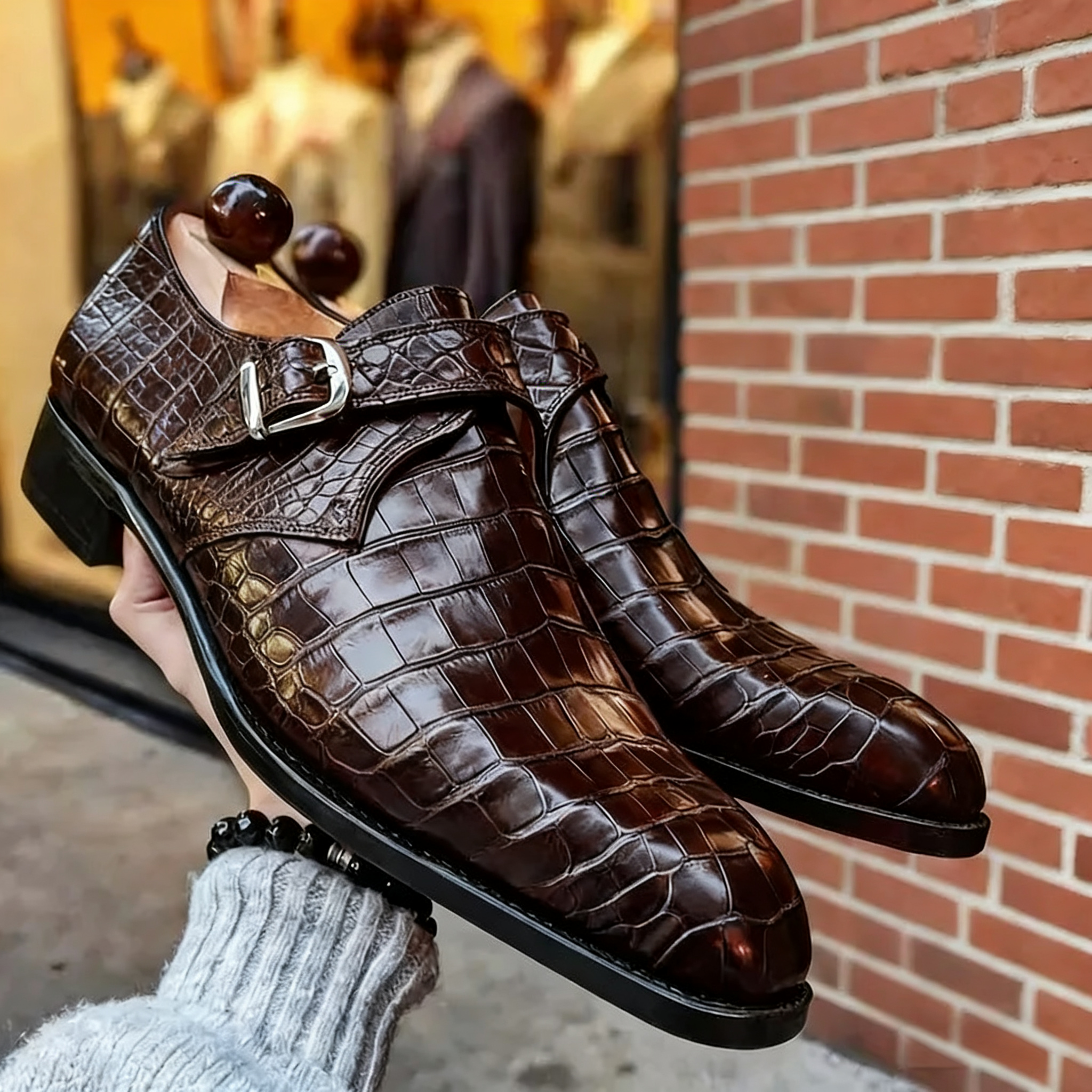 Croc Embossed Leather Monk Shoes for Men – Colinshoes