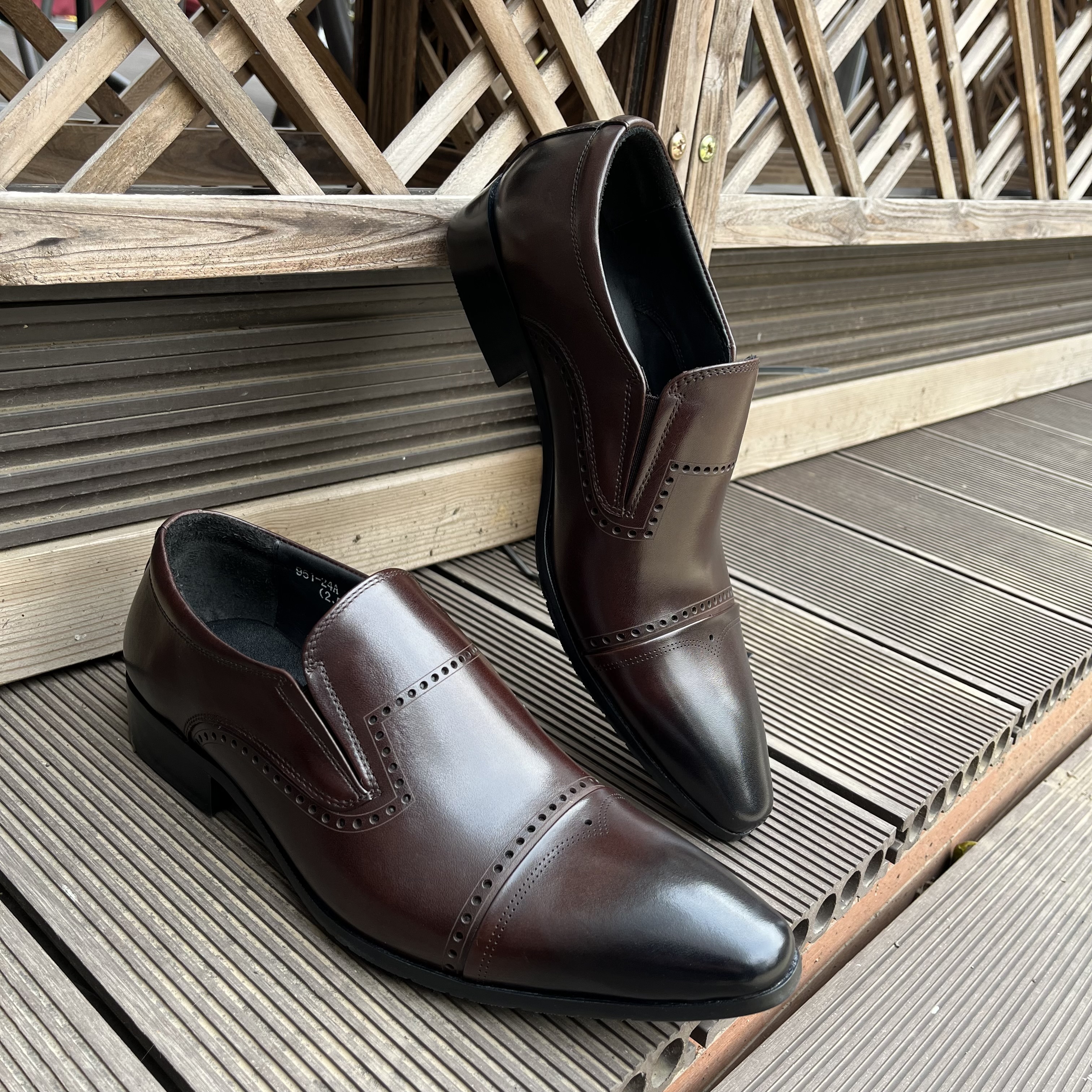 Semi-Brogue Minimalist Leather Office Slip-ons-Colinshoes