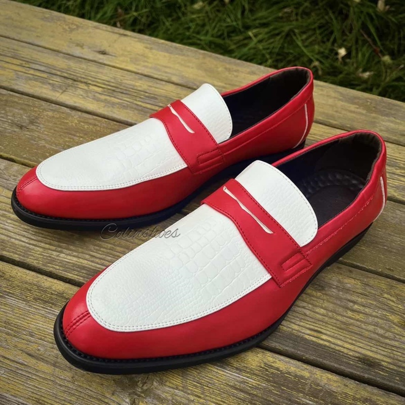 Croc-Embossed Charm Two-Tone Penny Loafers-Colinshoes