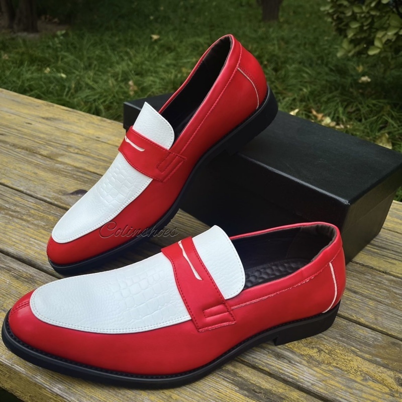 Croc-Embossed Charm Two-Tone Penny Loafers-Colinshoes