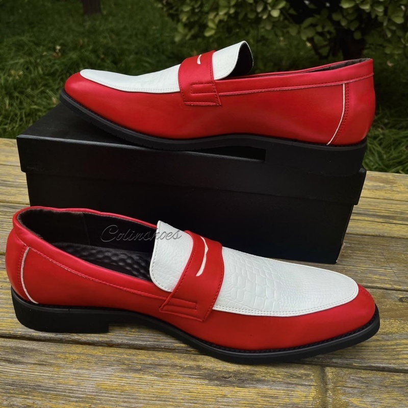 Croc-Embossed Charm Two-Tone Penny Loafers-Colinshoes