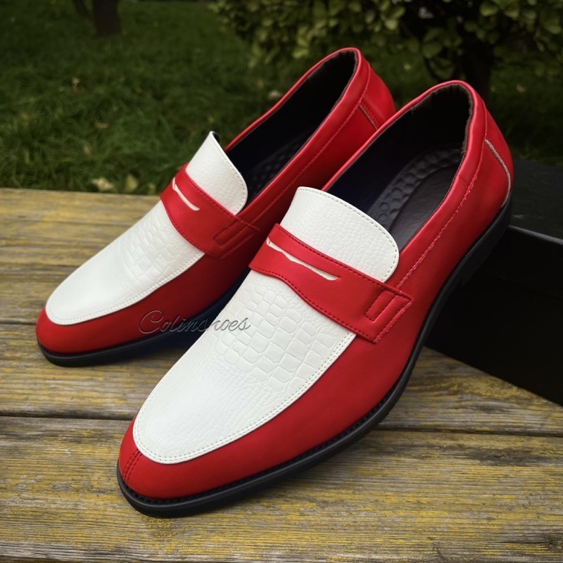 Croc-Embossed Charm Two-Tone Penny Loafers-Colinshoes