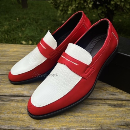 Croc-Embossed Charm Two-Tone Penny Loafers-Colinshoes