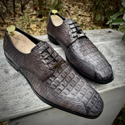 Full-Grain Croc-Embossed Bussiness Derbies-Colinshoes