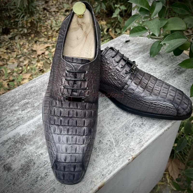 Full-Grain Croc-Embossed Bussiness Derbies-Colinshoes