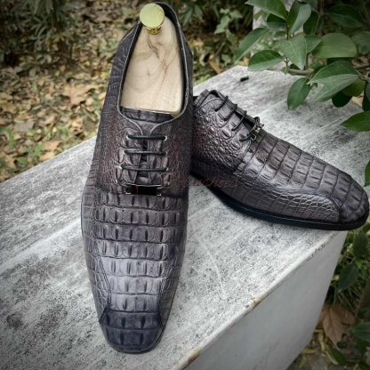 Full-Grain Croc-Embossed Bussiness Derbies-Colinshoes