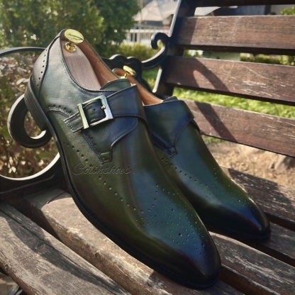 Angle view highlighting brogue perforation on toe-Colinshoes