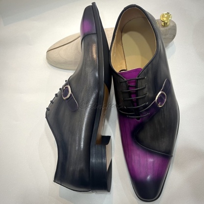Close-up of leather finish with purple-black ombré tones-Colinshoes
