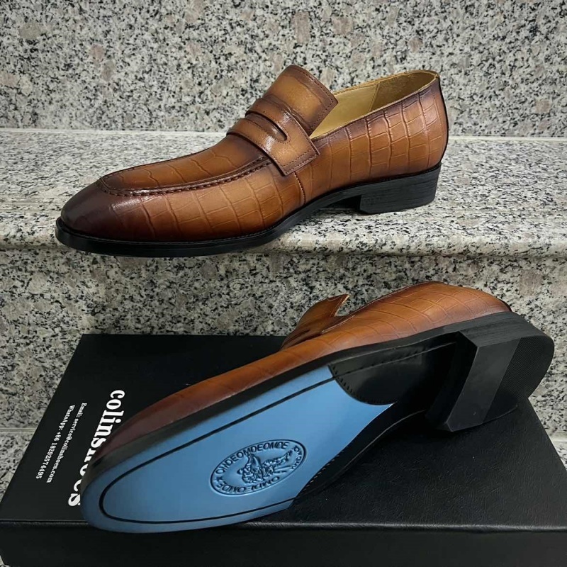 Italian Leather Goodyear Croc-Embossed Loafers-Colinshoes