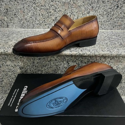 Italian Leather Goodyear Croc-Embossed Loafers-Colinshoes