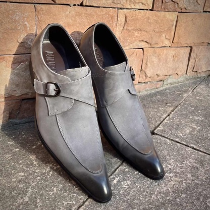 Burnished Antiqued Toe Italian Leather Monk Straps-Colinshoes