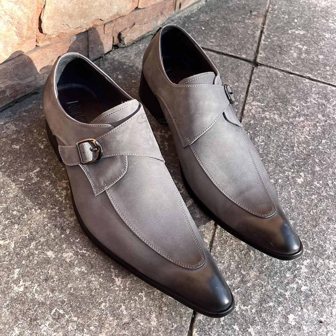 Burnished Antiqued Toe Italian Leather Monk Straps-Colinshoes