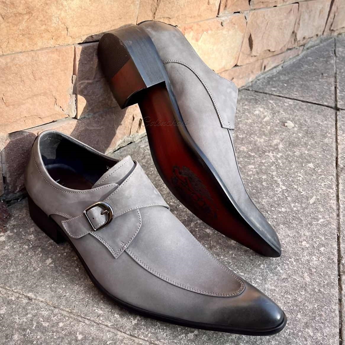 Leather & Suede Monk Strap Dress Shoes