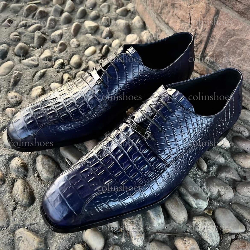 Full-Grain Croc-Embossed Bussiness Derbies-Colinshoes