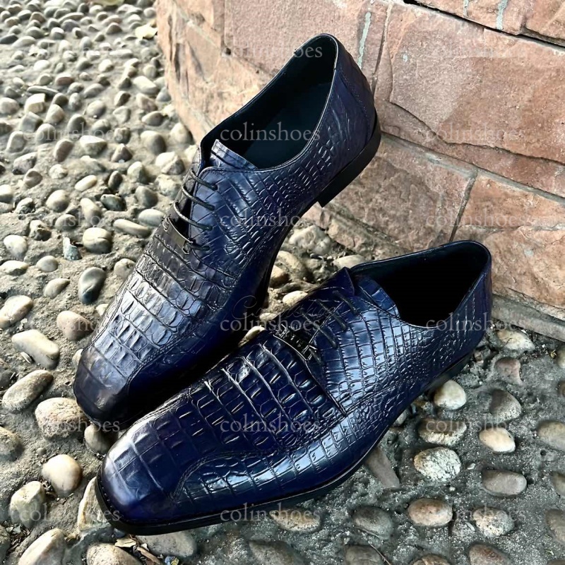 Men's Genuine Leather Exotic Derby Dress Shoes