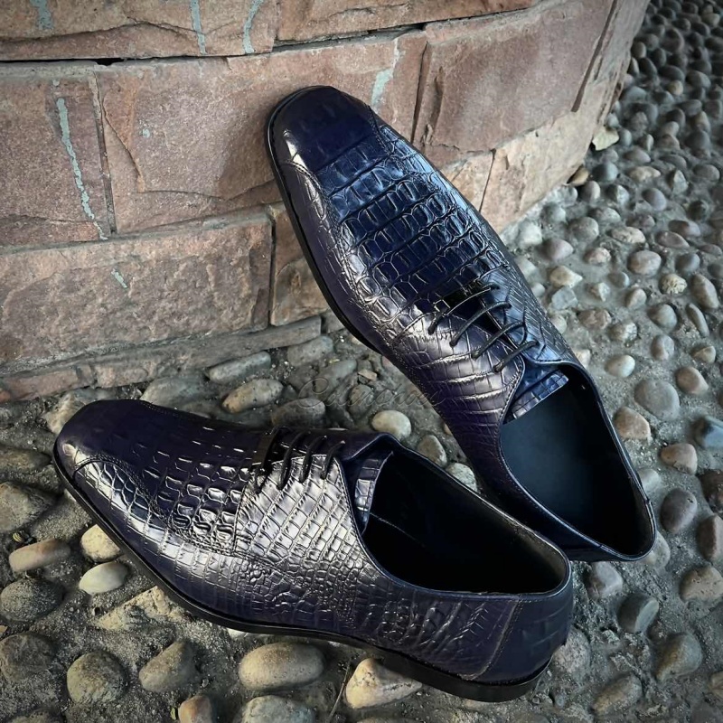 Full-Grain Croc-Embossed Bussiness Derbies-Colinshoes