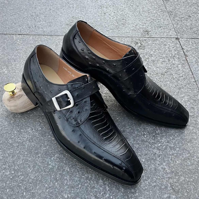 Black Tie Approved Croc & Ostrich Print Monk Strap-Colinshoes