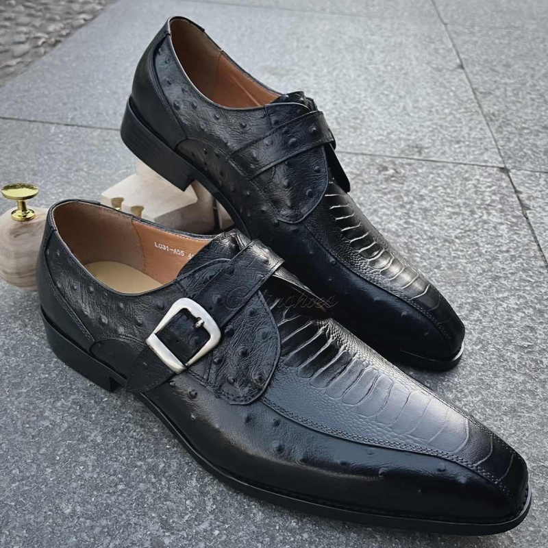Black Tie Approved Croc & Ostrich Print Monk Strap-Colinshoes