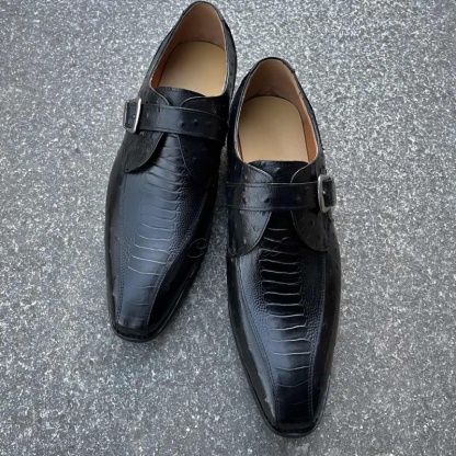 Ostrich and crocodile leather monk strap dress shoes for men-Colinshoes