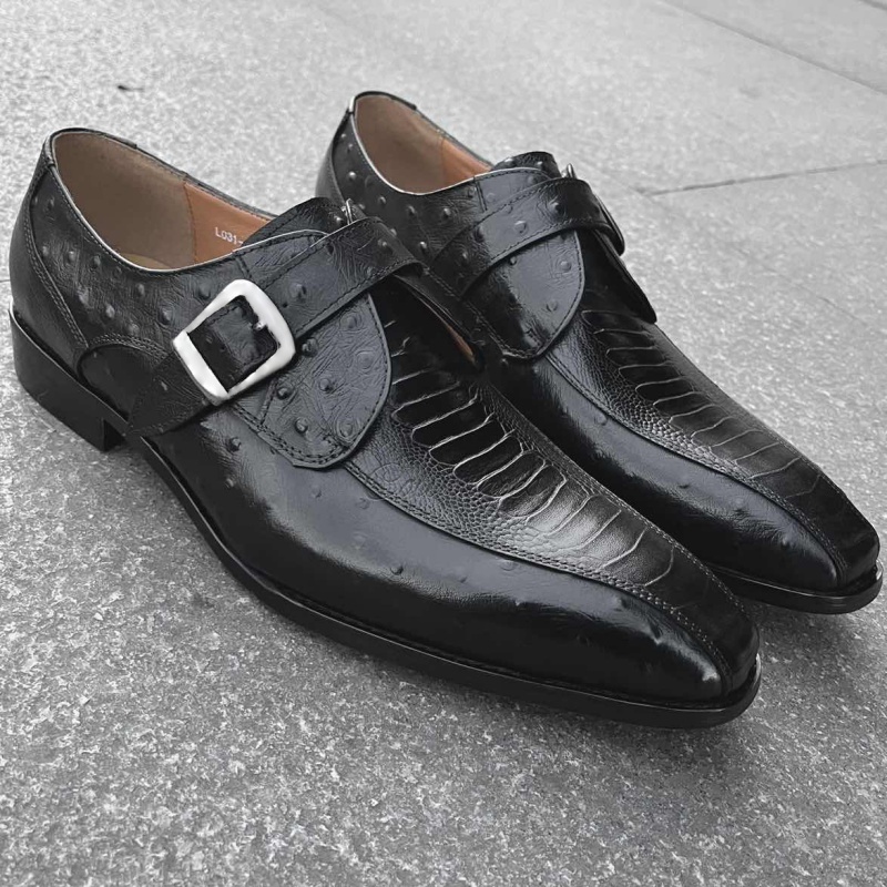 Black Tie Approved Croc & Ostrich Print Monk Strap-Colinshoes