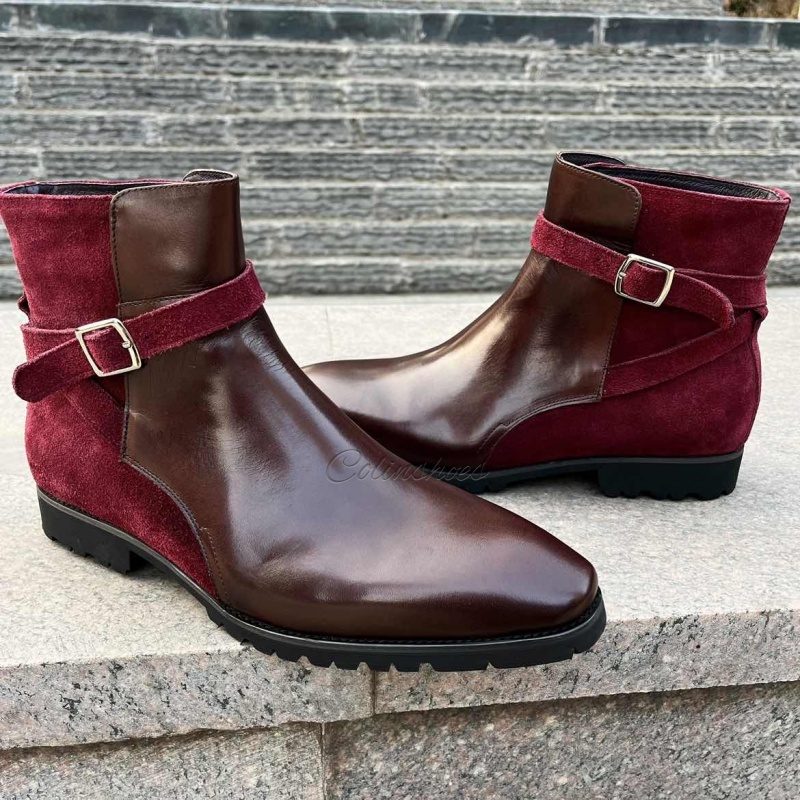 Burgundy Jodhpur Style Leather & Suede Ankle Boots-Colinshoes