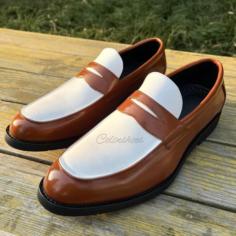 Two-Tone Minimalist Casual Penny Loafers-Colinshoes