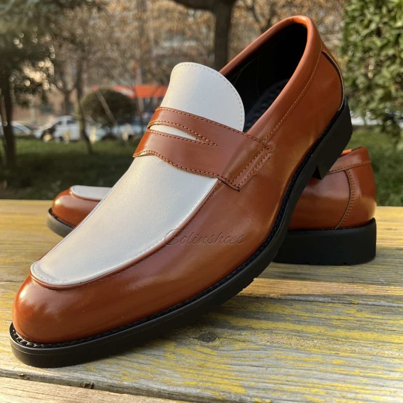 Two-Tone Minimalist Casual Penny Loafers-Colinshoes