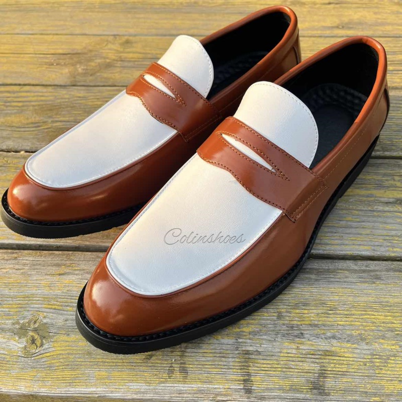 Two-Tone Minimalist Casual Penny Loafers-Colinshoes
