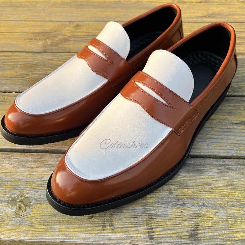 Two-Tone Minimalist Casual Penny Loafers-Colinshoes