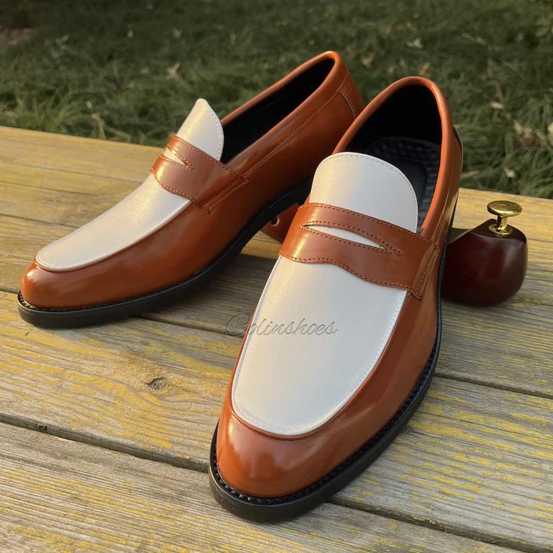 Two-Tone Minimalist Casual Penny Loafers-Colinshoes