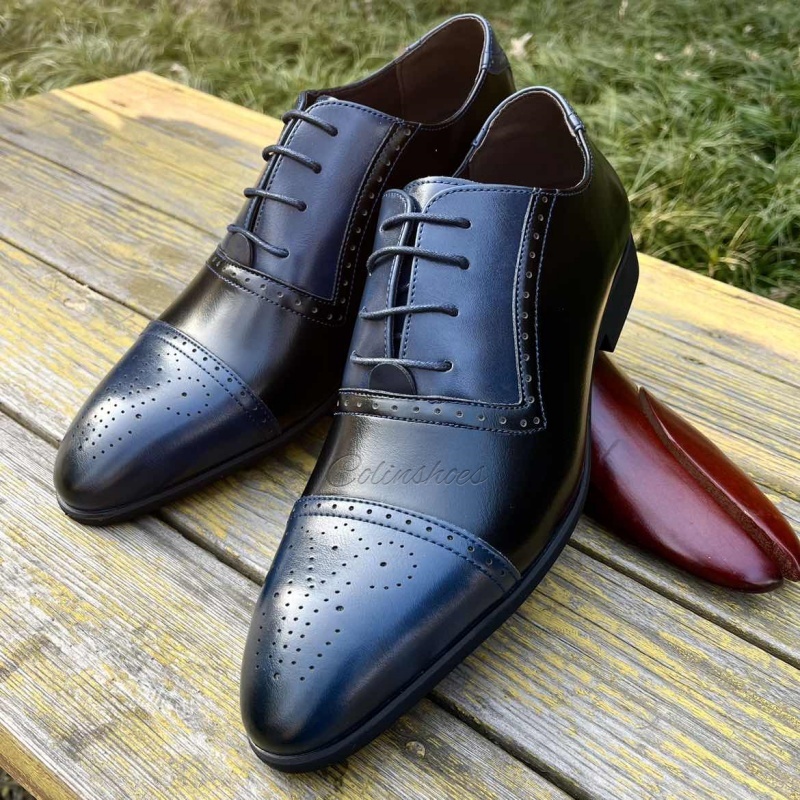 stylish men’s patchwork brogue oxford shoes-Colinshoes