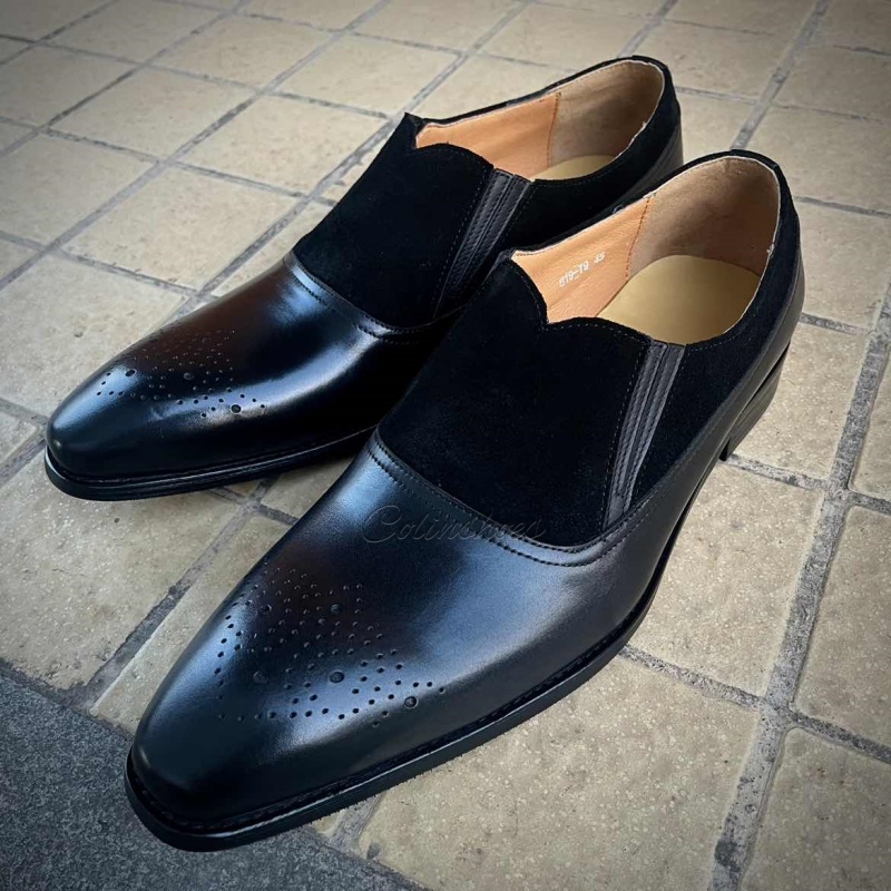 Brogue Toe Suede Collar Business Casual Shoes-Colinshoes