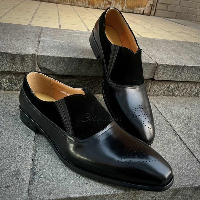 Brogue Toe Suede Collar Business Casual Shoes-Colinshoes