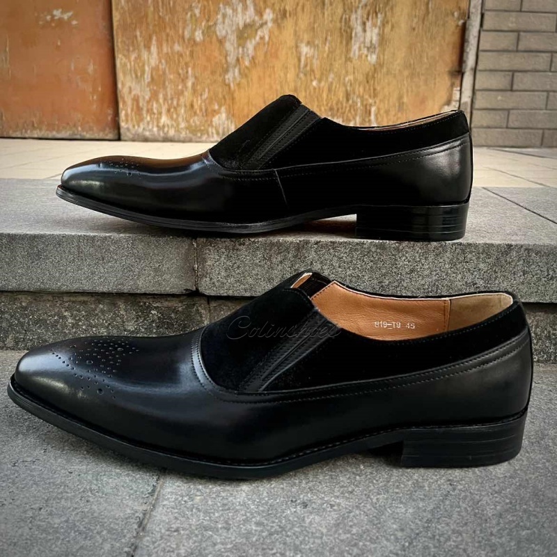 Brogue Toe Suede Collar Business Casual Shoes-Colinshoes