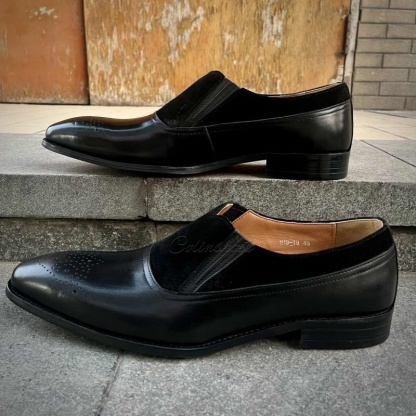 Brogue Toe Suede Collar Business Casual Shoes-Colinshoes